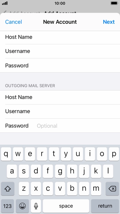 Press Password and key in the password for your email account. Please note that if you're using Vodafone's outgoing server, leave the password field empty. Press Password and key in the password for your email account. Please note that if you're using Vodafone's outgoing server, leave the password field empty.