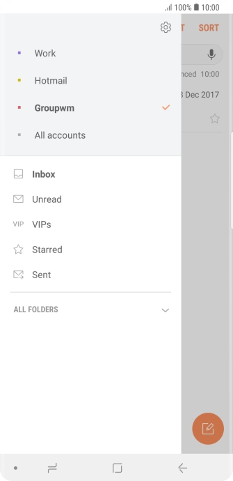 Press the required email account. Press the required email account.