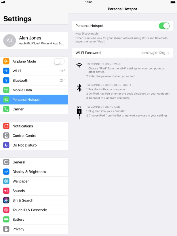 Press Wi-Fi Password and key in the required password. Press Wi-Fi Password and key in the required password.