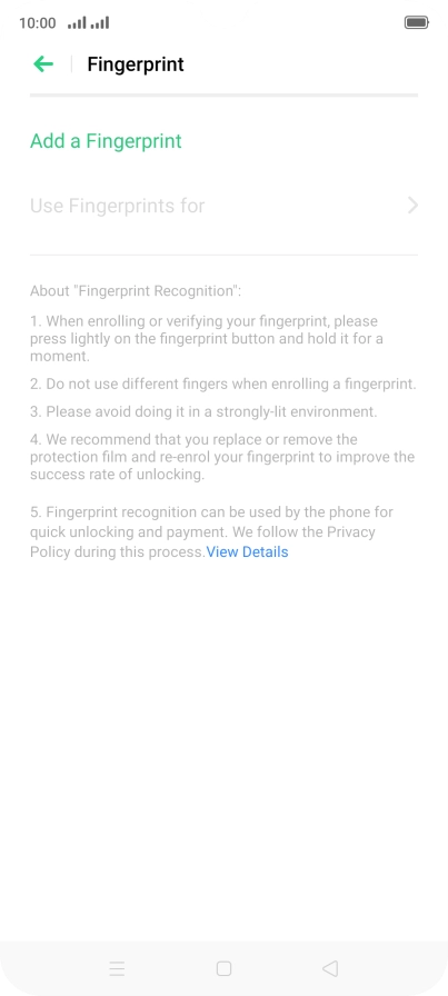 Press Add a Fingerprint. Press Add a Fingerprint.