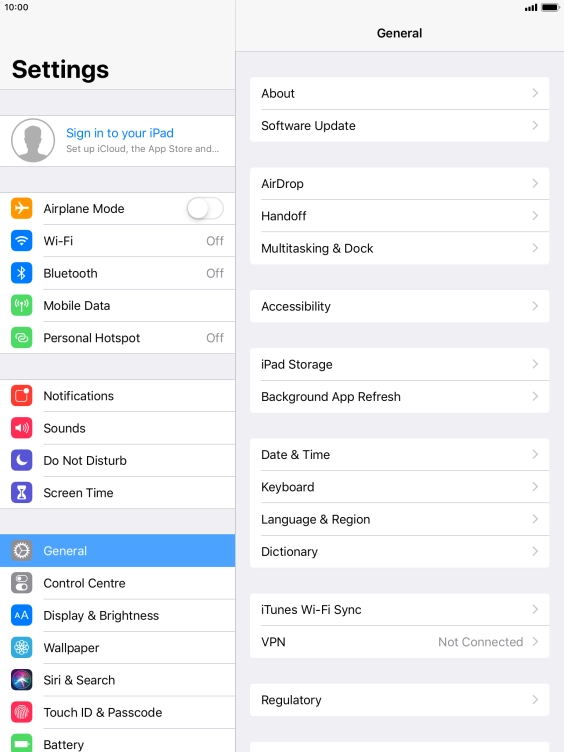 Press Sign in to your iPad. Press Sign in to your iPad.