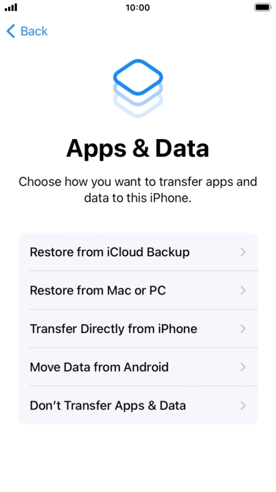 Press Don't Transfer Apps & Data and follow the instructions on the screen to finish the activation.