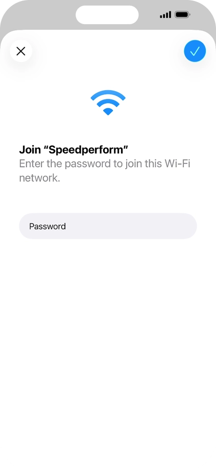 Key in the password for the Wi-Fi network and press the confirm icon.