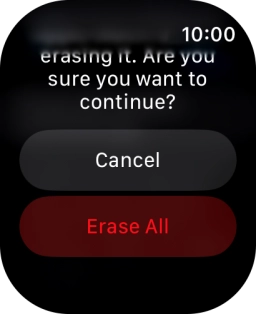 Press Erase All. Wait a moment while the factory default settings are restored. Follow the instructions on the screen to set up your Apple Watch and prepare it for use. Press Erase All. Wait a moment while the factory default settings are restored. Follow the instructions on the screen to set up your Apple Watch and prepare it for use.