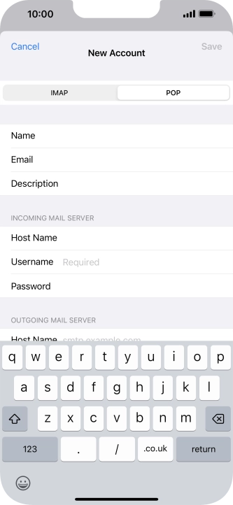 Press Username and key in the username for your email account. Press Username and key in the username for your email account.