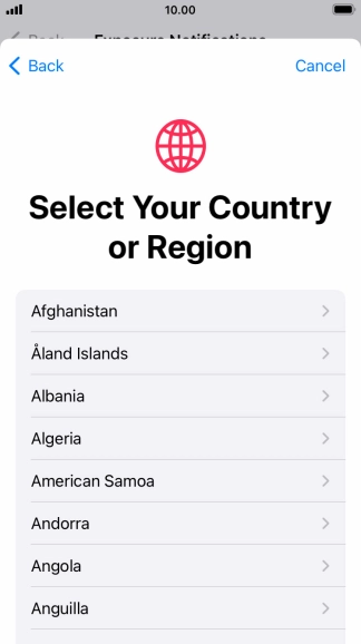 Press the required country.