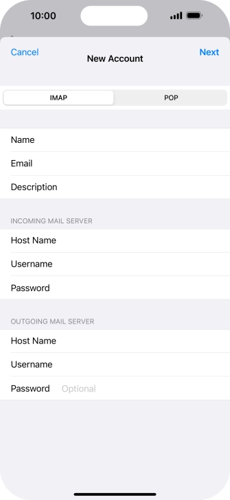 Press Password and key in the password for your email account. Please note that if you're using Vodafone's outgoing server, leave the password field empty. Press Password and key in the password for your email account. Please note that if you're using Vodafone's outgoing server, leave the password field empty.