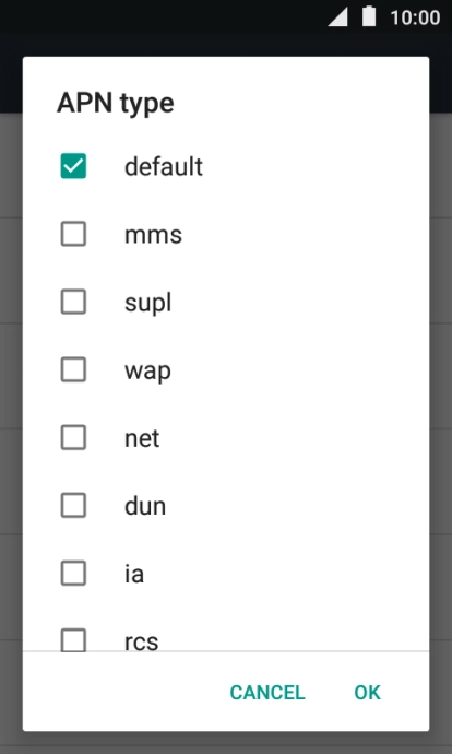 Make sure only default is selected.