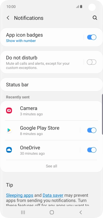 Press the indicator next to the required app to turn the function on or off. Press the indicator next to the required app to turn the function on or off.