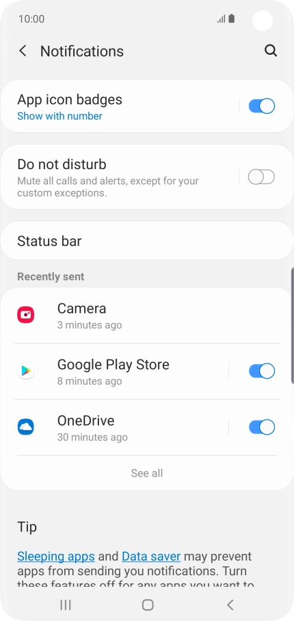 Press the indicator next to the required app to turn the function on or off. Press the indicator next to the required app to turn the function on or off.