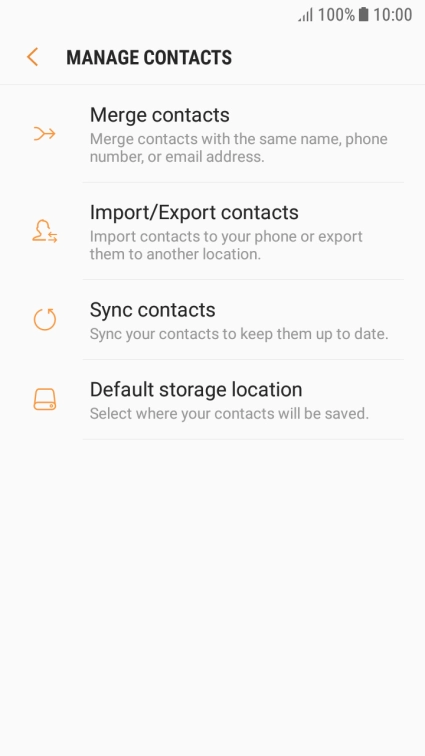 Press Import/Export contacts. Press Import/Export contacts.