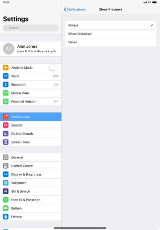 To select notification preview on the lock screen, press Always.
