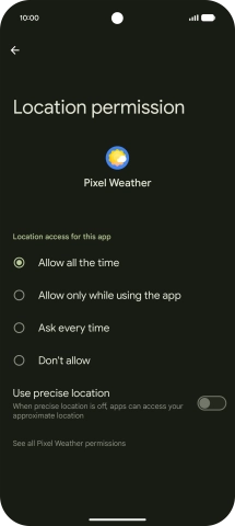 Press the required setting.