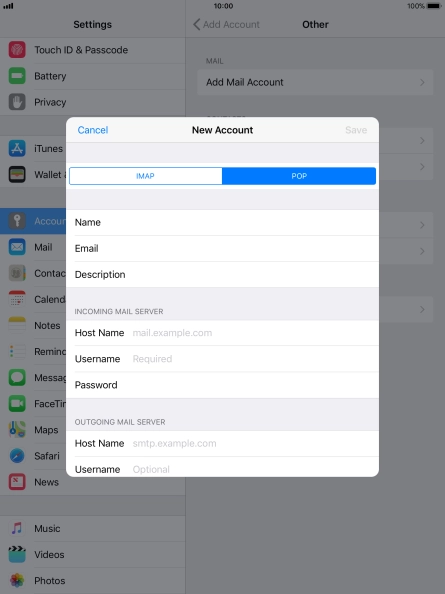Press Host Name and key in the name of your email provider's incoming server. Press Host Name and key in the name of your email provider's incoming server.