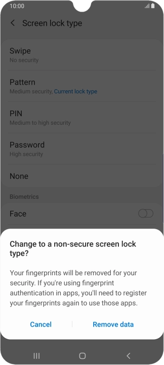 Press Remove data.
