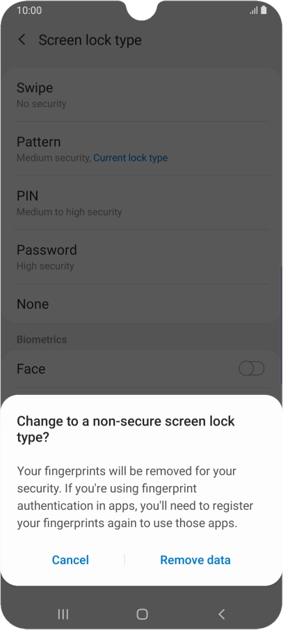 Press Remove data.