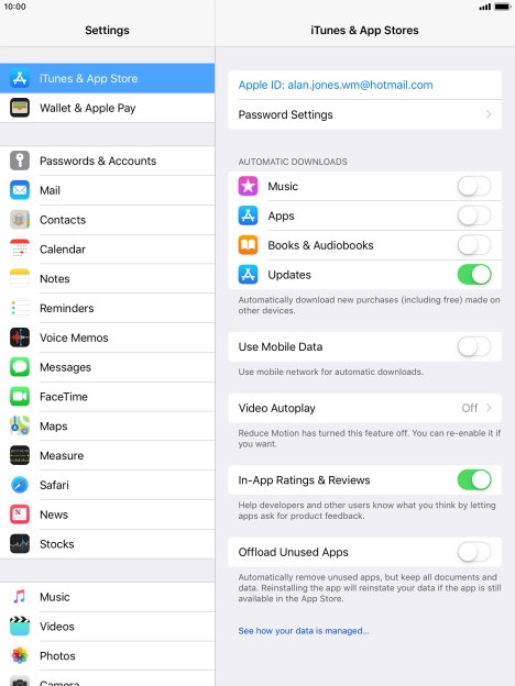 Press the indicator next to the required content type to turn the function on or off.