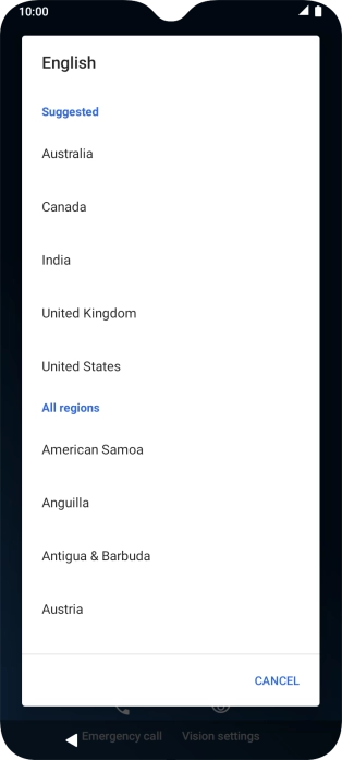 Press the required region.