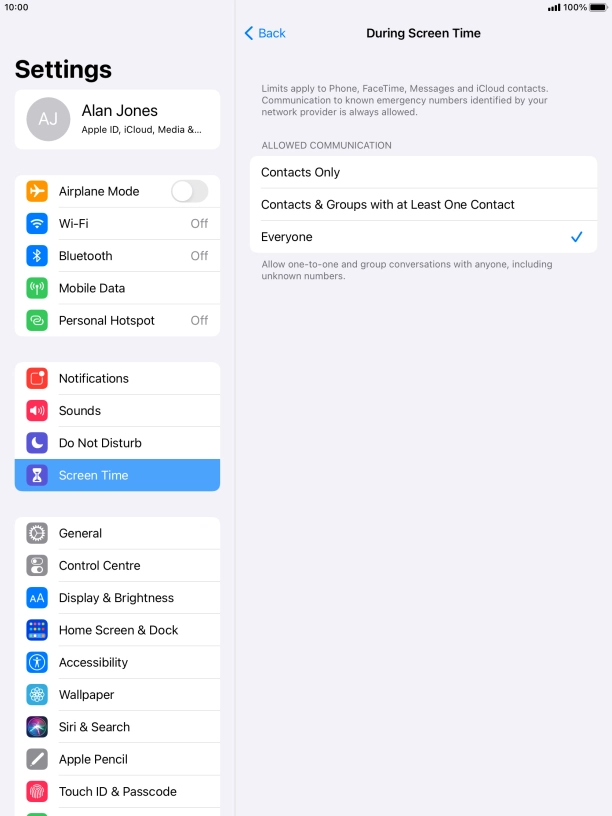 Press the required setting. Press the required setting.