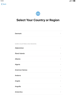 Press the required country or area. Press the required country or area.