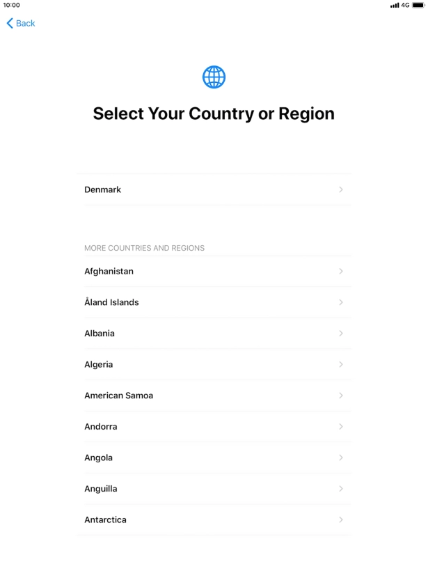 Press the required country or area. Press the required country or area.