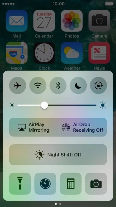 Press the flight mode icon to turn the function on or off. Press the flight mode icon to turn the function on or off.