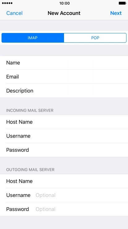 Press Username and key in the username for your email account. Please note that if you're using Vodafone's outgoing server, leave the username field empty.