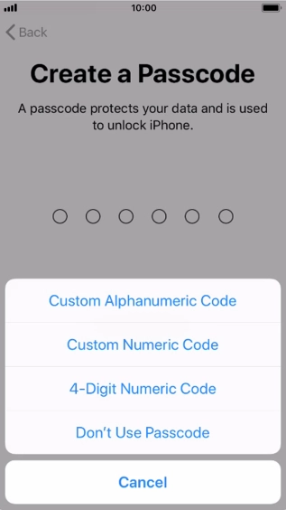 Follow the instructions on the screen to turn on use of phone lock code or press Don't Use Passcode.