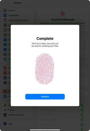 Press Continue. If you haven't previously selected a lock code, key in a code of your own choice twice.