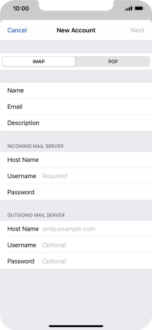 Press Username and key in the username for your email account.