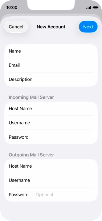 Press Password and key in the password for your email account. Please note that if you're using Vodafone's outgoing server, leave the password field empty.