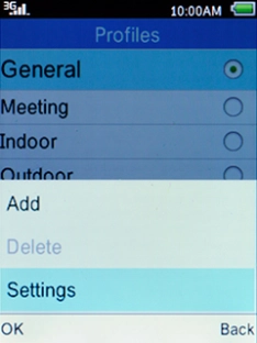 Select Settings and press the Left selection key.