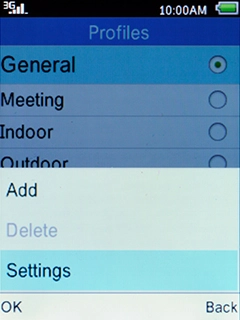 Select Settings and press the Left selection key.