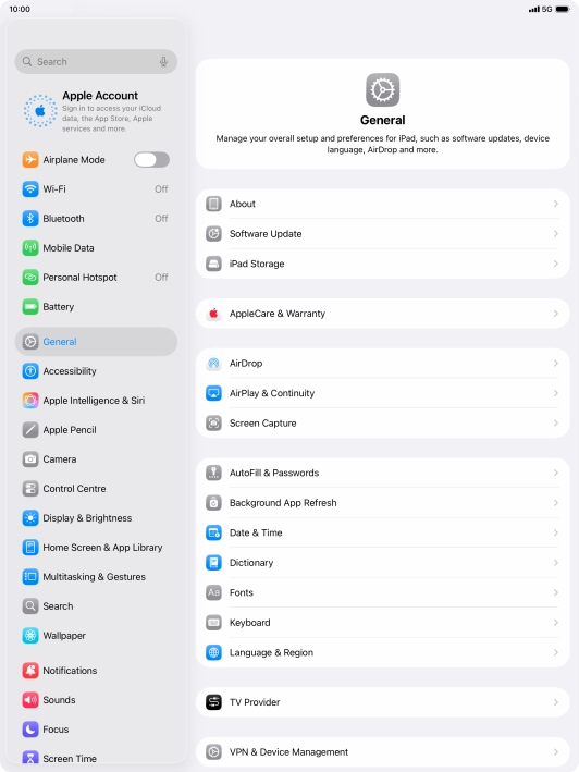Press Apple Account.