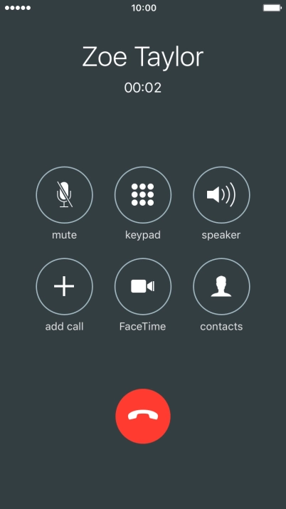 Press the end call icon to end the call and return to the home screen.