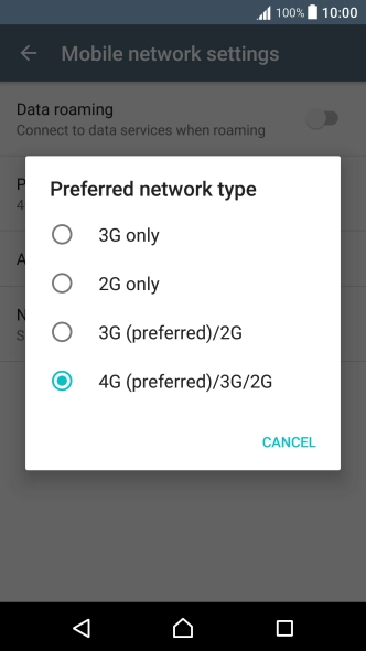 Press the required network mode.