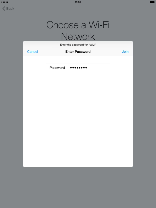 Key in the password for the Wi-Fi network and press Join.