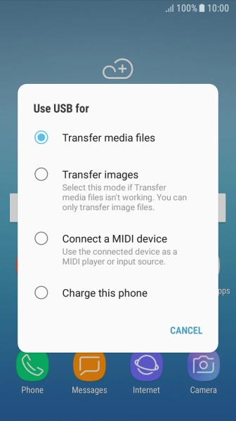 Press Transfer media files to turn on the function. Press Transfer media files to turn on the function.