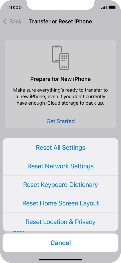 Press Reset All Settings. Press Reset All Settings.