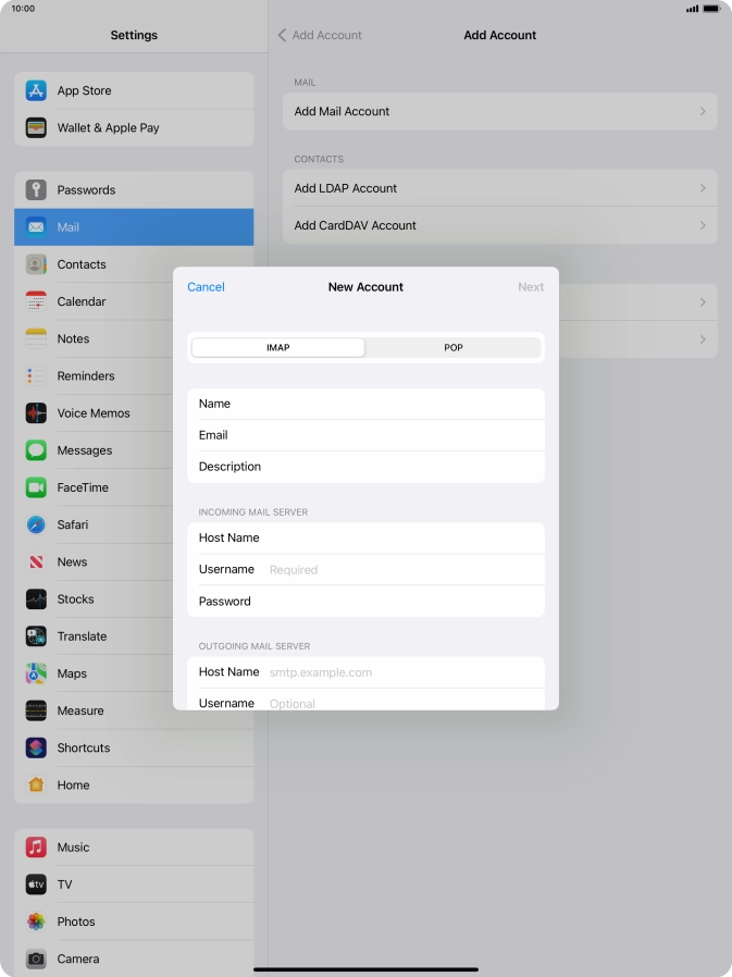 Press Username and key in the username for your email account. Press Username and key in the username for your email account.