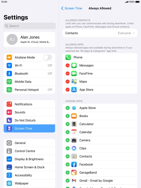 Press the remove icon next to the required app to remove it from the list of allowed apps during Downtime.