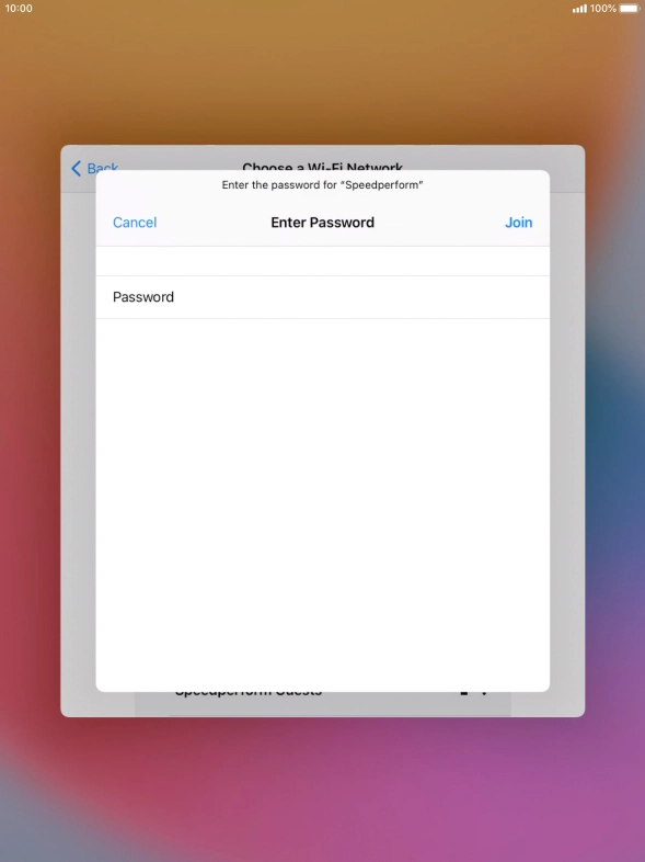 Key in the password for the Wi-Fi network and press Join.