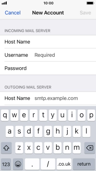 Press Username and key in the username for your email account.