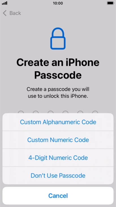 Follow the instructions on the screen to turn on use of phone lock code or press Don't Use Passcode.