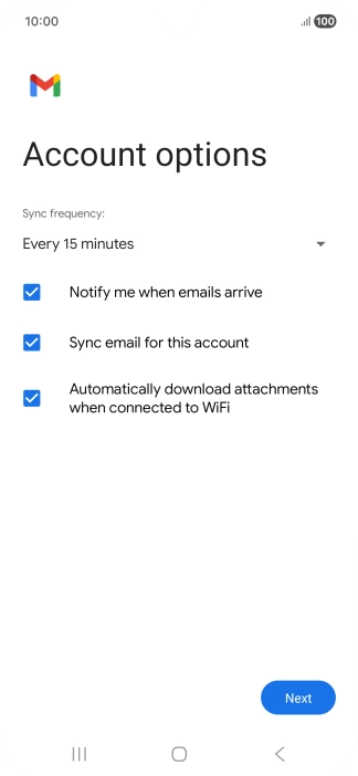 If this screen is displayed, you email account has been recognised and set up automatically. Follow the instructions on the screen to key in more information and finish setting up your phone.
