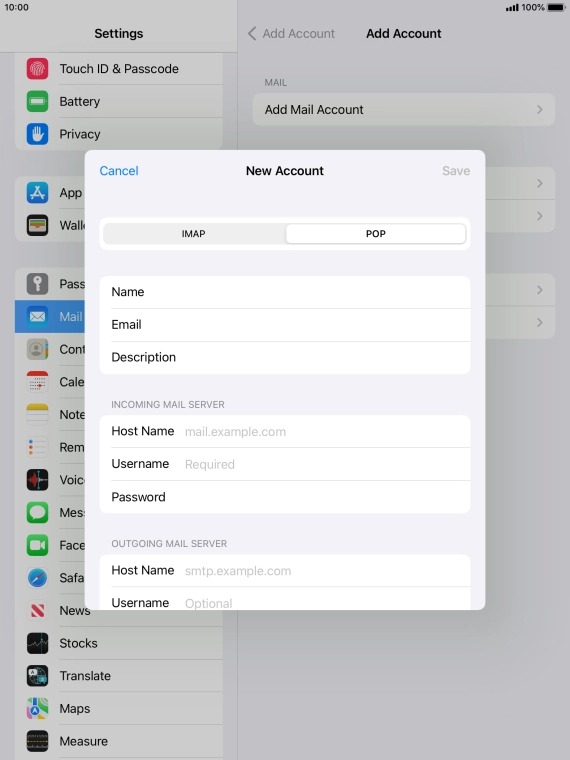 Press Host Name and key in the name of your email provider's incoming server.