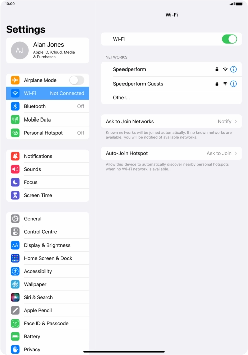 Press the required Wi-Fi network and key in the password for the Wi-Fi network.