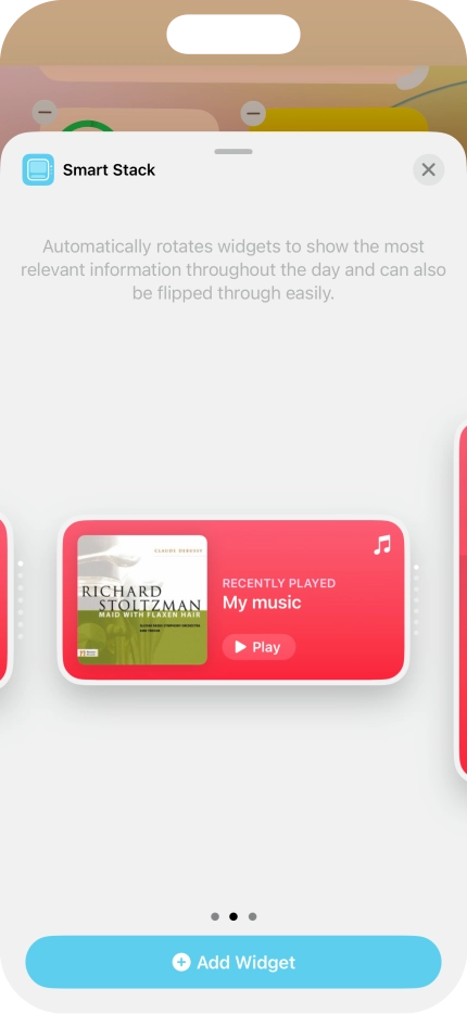 Slide your finger right or left on the screen to select the required widget size. Slide your finger right or left on the screen to select the required widget size.