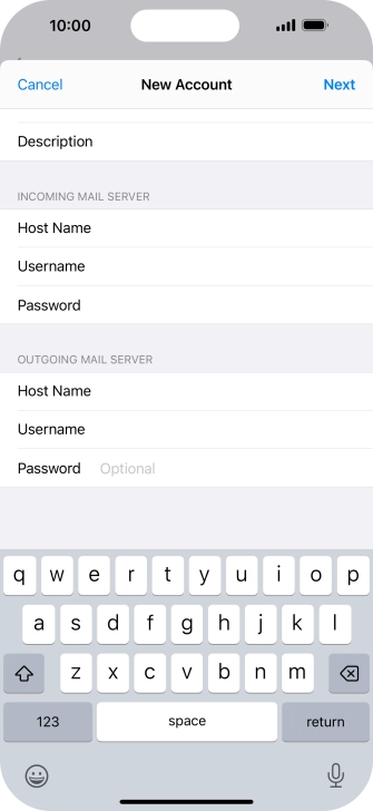 Press Password and key in the password for your email account. Please note that if you're using Vodafone's outgoing server, leave the password field empty. Press Password and key in the password for your email account. Please note that if you're using Vodafone's outgoing server, leave the password field empty.