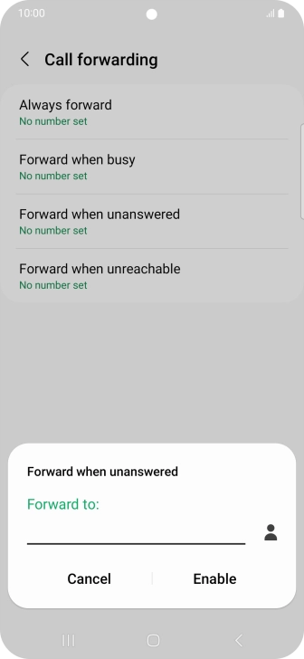 Key in (prefix) 5 (your phone number) and press Enable. Key in (prefix) 5 (your phone number) and press Enable.